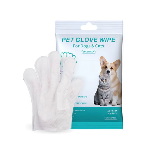 6-Pack No-Rinse Pet Cleaning Gloves - Gentle and Convenient Bath Wipes for Cats and Dogs