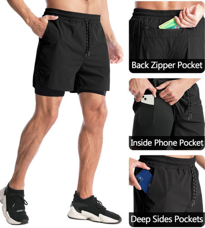 Elevate Your Workout with Aolesy Men's 2-in-1 Quick-Dry Running Shorts - Lightweight Athletic Shorts with Pockets for Ultimate Comfort and Performance