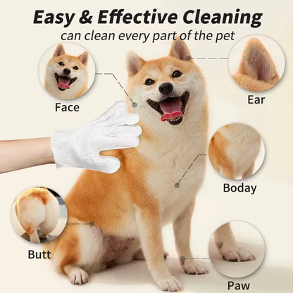 6-Pack No-Rinse Pet Cleaning Gloves - Gentle and Convenient Bath Wipes for Cats and Dogs