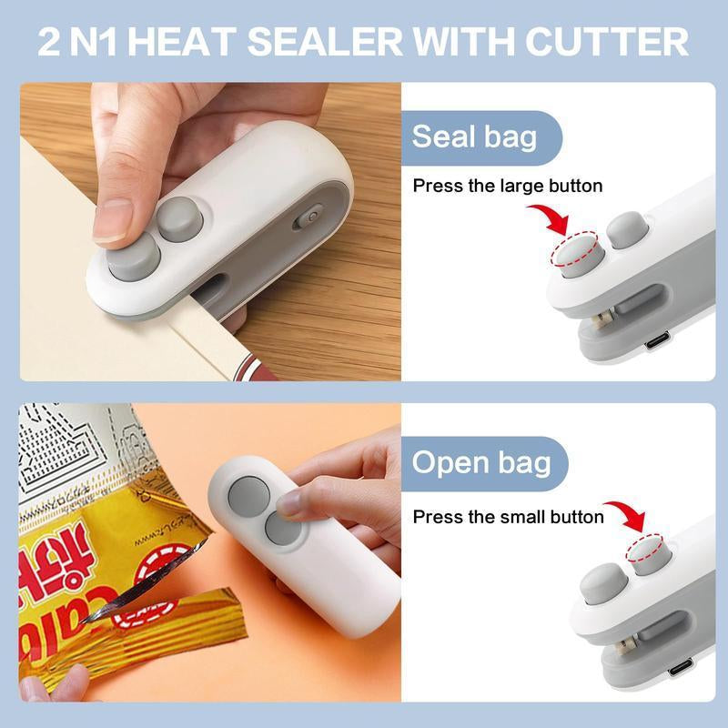 2-in-1 Mini Bag Sealer & Cutter with Magnet - Must-Have Tool for Freshness and Convenience!