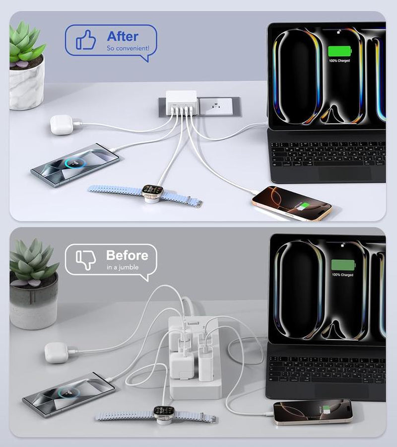 50W Dual USB C Charger Block - 5-Port Fast Charging Cube (2-Pack) for iPhone, iPad, Samsung - PD Power Adapter & QC 3.0 Wall Plug
