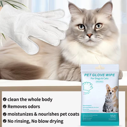 6-Pack No-Rinse Pet Cleaning Gloves - Gentle and Convenient Bath Wipes for Cats and Dogs